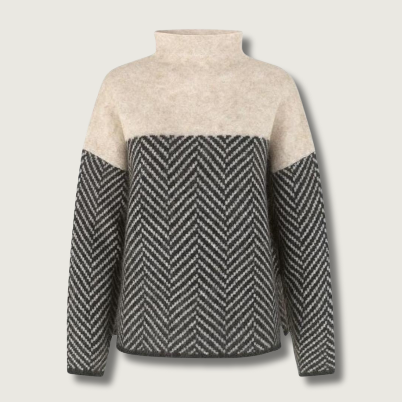 Wool Blend Turtleneck Sweater | Chevron Pattern Design