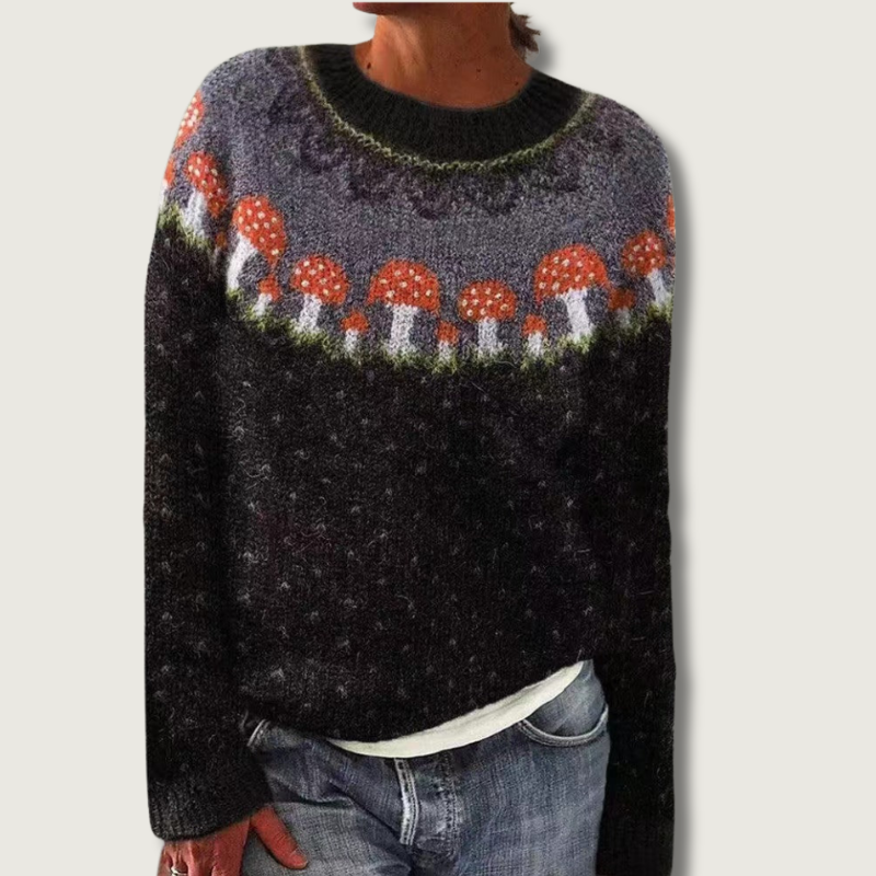 Nordic Mushroom Sweater | Wool Blend Fair Isle Pattern