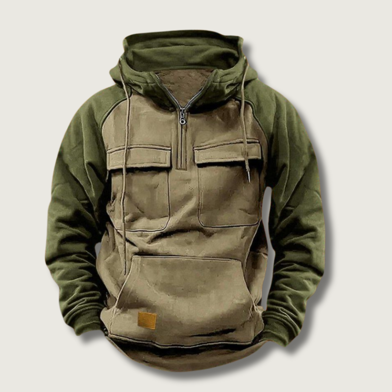 Color Block Outdoor Hoodie | Quarter Zip Cotton Blend Design