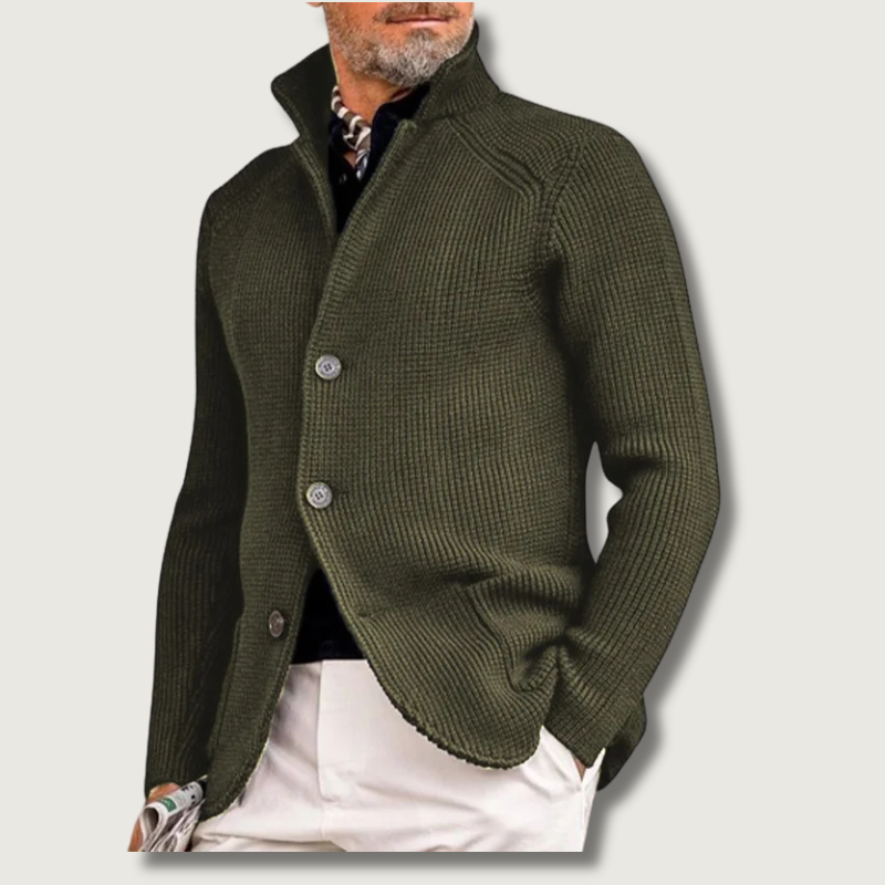 Ribbed Knit Cardigan | Olive Green Military Style
