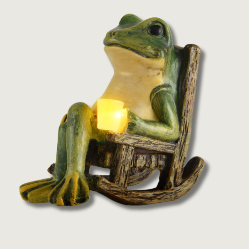 Solar Garden Frog Light | Hand-Painted Rocking Chair Design