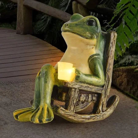Solar Garden Frog Light | Hand-Painted Rocking Chair Design