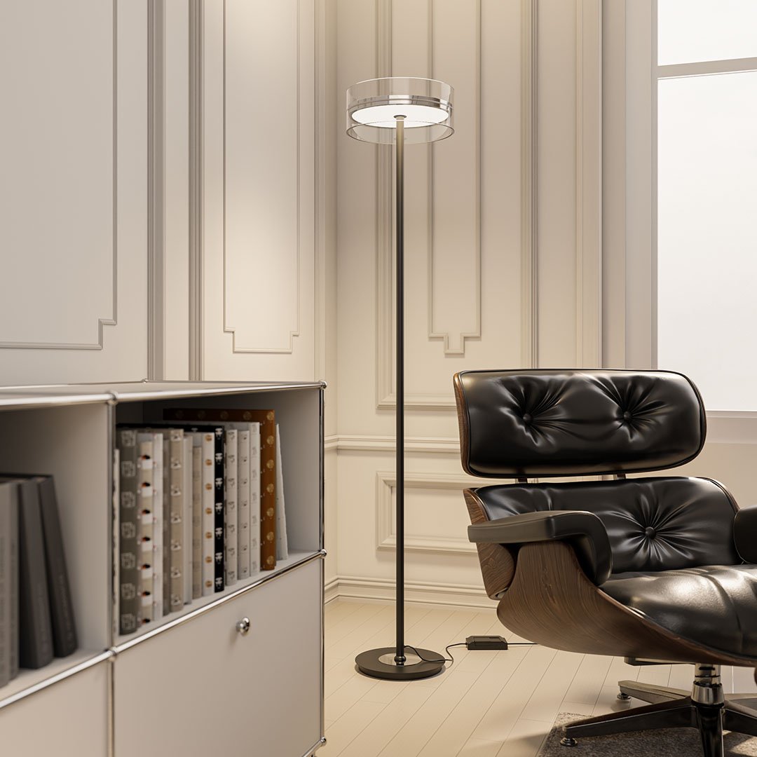 Modern LED Floor Lamp | Glass Disc Shade with Metal Stand