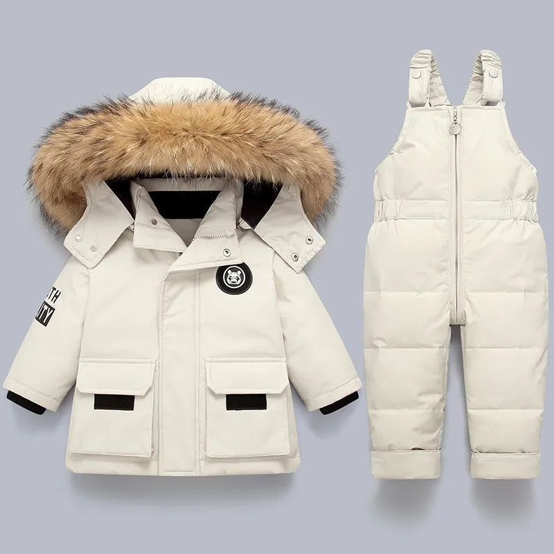 Kids Winter Snow Set | Insulated Jacket with Fur Hood & Overalls