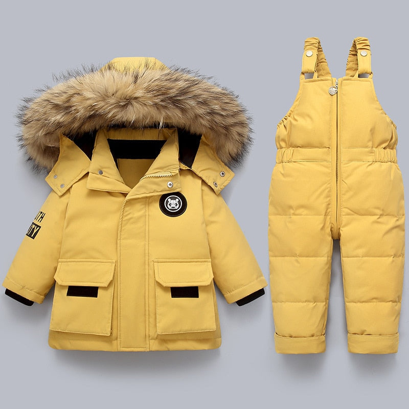 Kids Winter Snow Set | Insulated Jacket with Fur Hood & Overalls