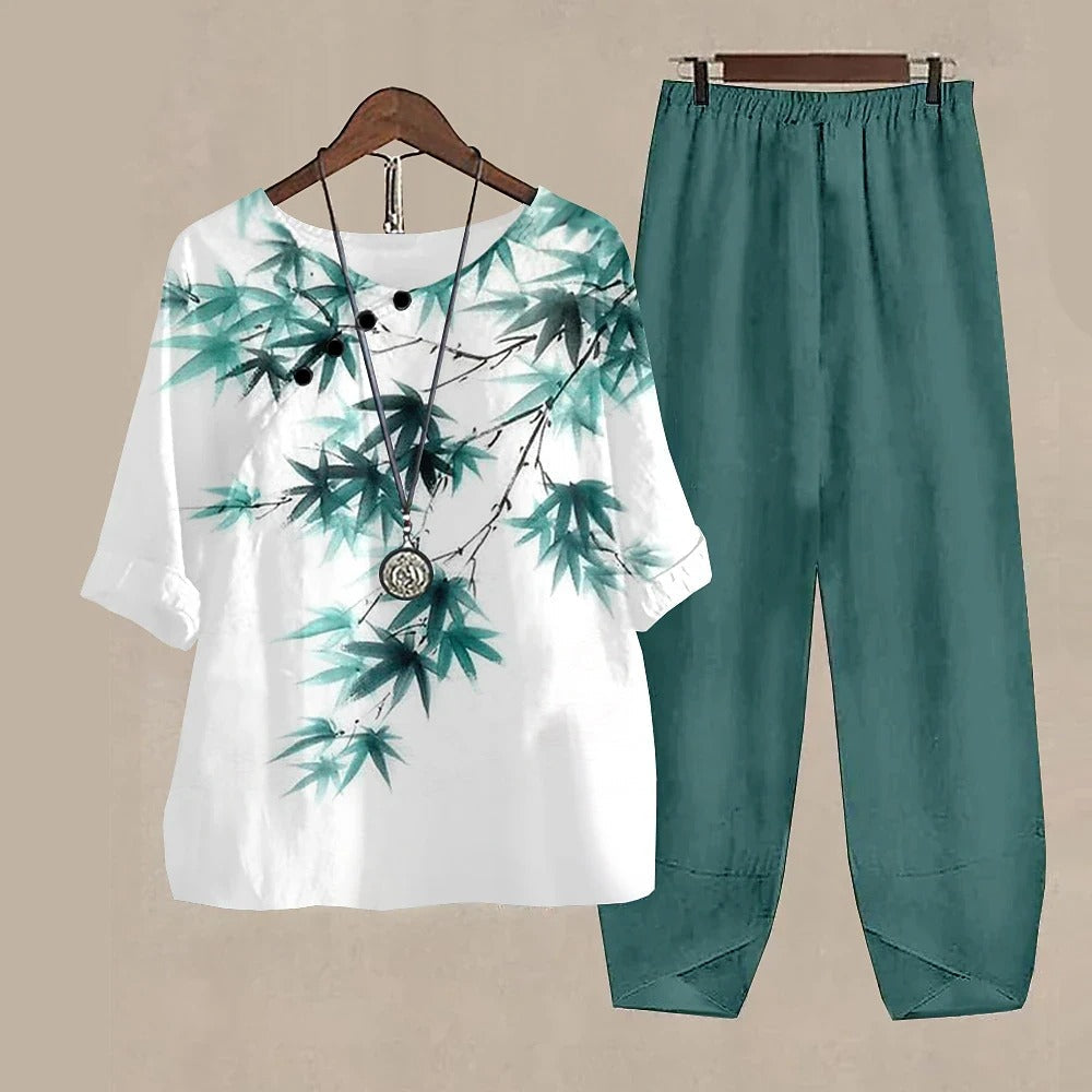 Forest Print Loungewear Set | Black and White Two-Piece Cotton Set