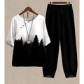 Forest Print Loungewear Set | Black and White Two-Piece Cotton Set