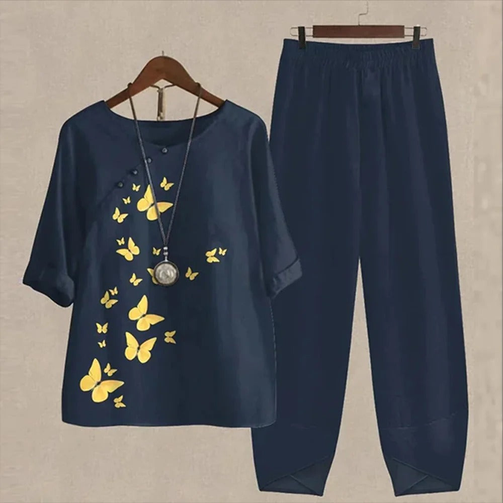 Forest Print Loungewear Set | Black and White Two-Piece Cotton Set
