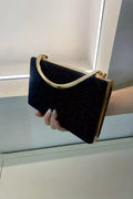Evening Clutch Bag | Black Velvet Gold Handle Design