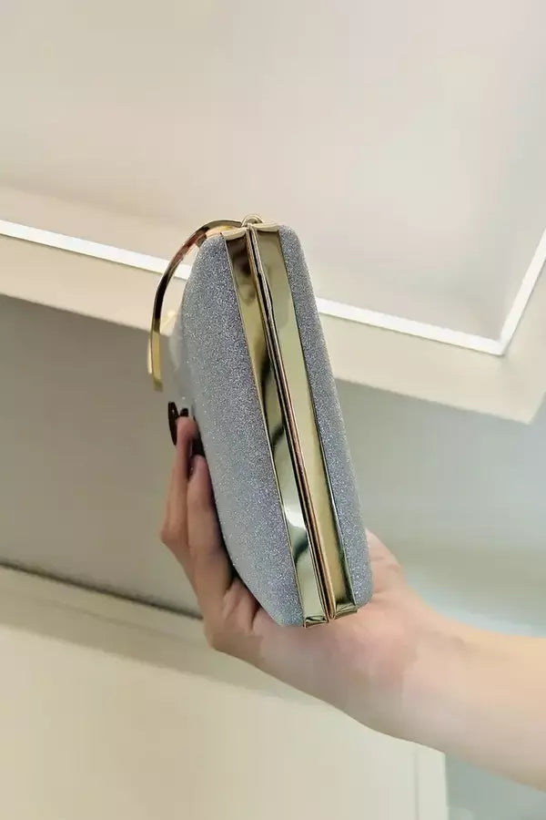 Evening Clutch Bag | Black Velvet Gold Handle Design