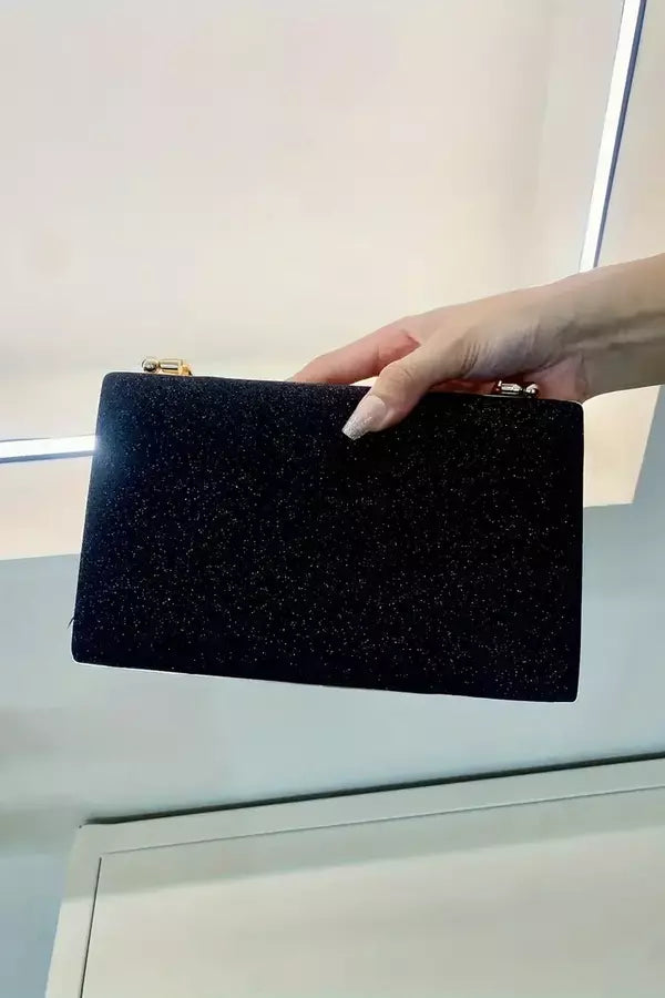 Evening Clutch Bag | Black Velvet Gold Handle Design