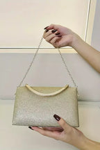 Evening Clutch Bag | Black Velvet Gold Handle Design