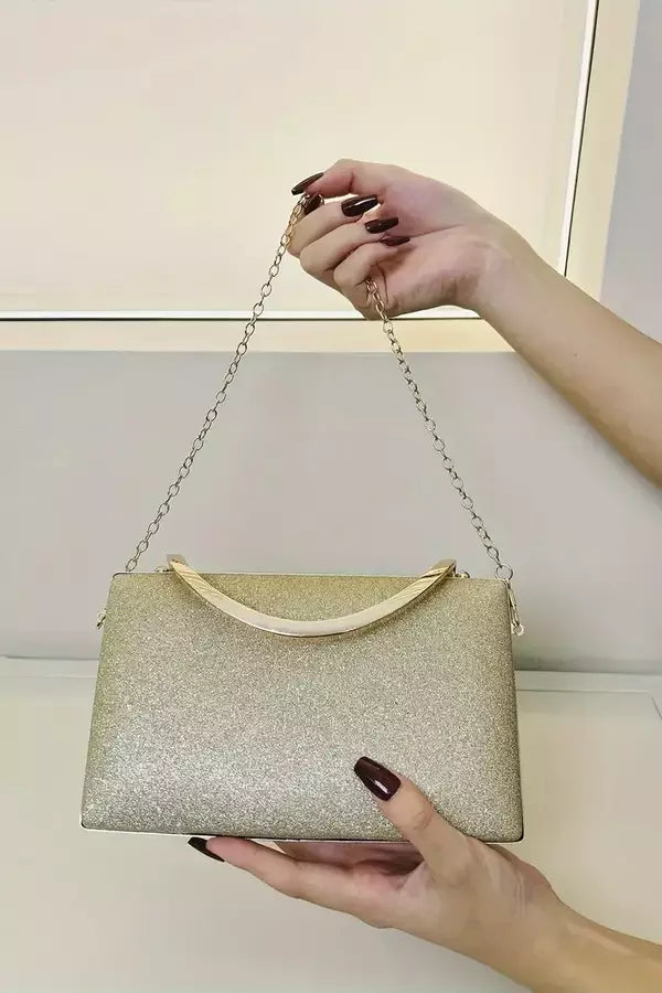 Evening Clutch Bag | Black Velvet Gold Handle Design