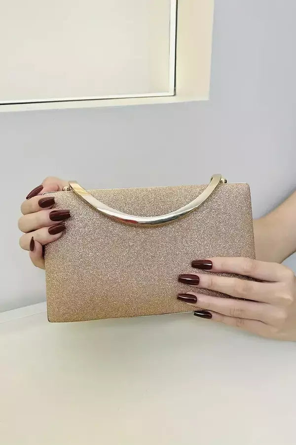 Evening Clutch Bag | Black Velvet Gold Handle Design