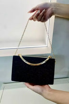 Evening Clutch Bag | Black Velvet Gold Handle Design